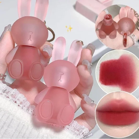 Lip Stain in Bunny Bag Charm Keychain with Gold Chain - Picture 3 of 8